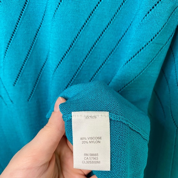 Classiques Entier 3/4 Sleeve V-Neck Sweater Turquoise Size M - Picture 3 of 8